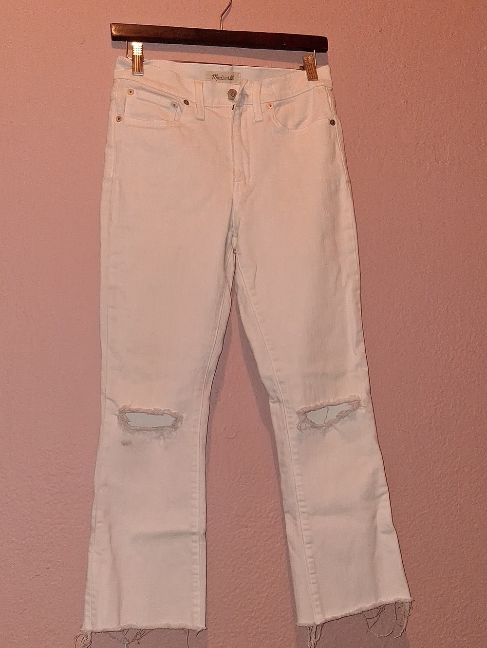 Madewell White Wide-Leg Distressed Jeans